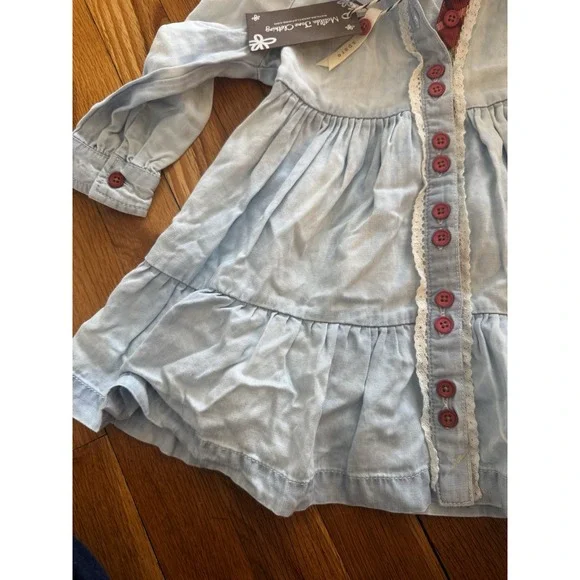 Matilda Jane Heart to Heart Walk the Line Girls' Chambray Tiered Dress Sz 2  NWT